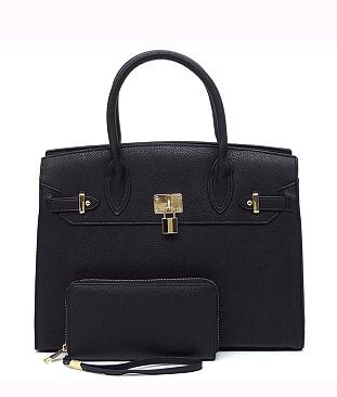 Fashion Padlock 2-in-1 Satchel - Black