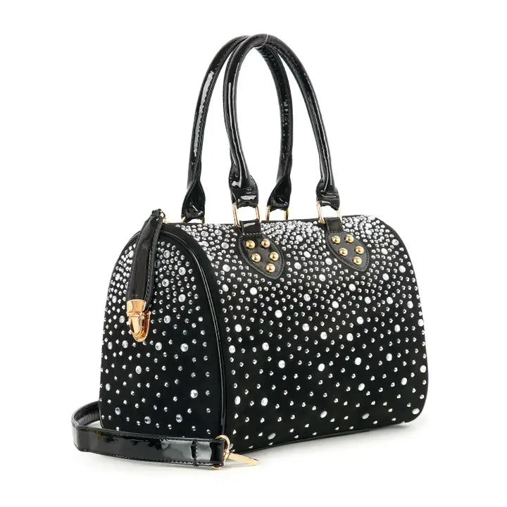 Rhinestone Covered Satchel - Black