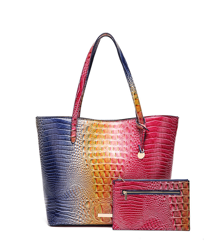 Tie-dyed 2 in 1 Croc Tote-Shoulder Bag with Wallet - Hot Pink-Blue