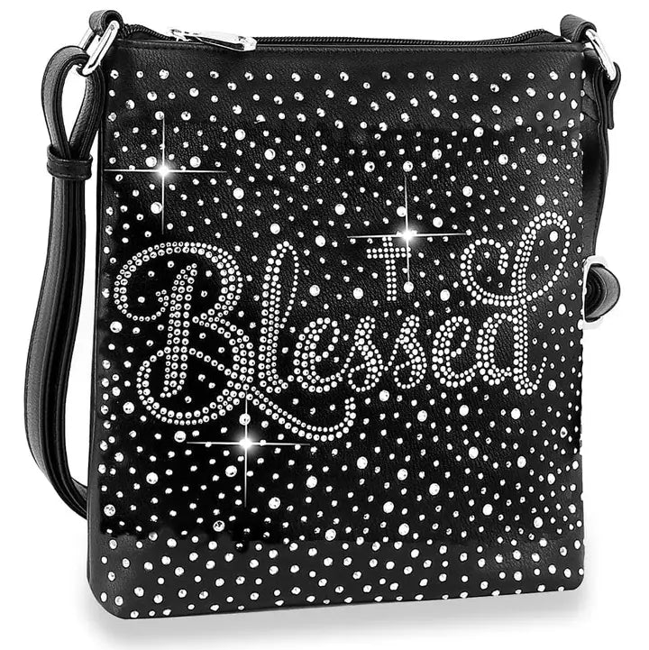 Blessed Rhinestone Crossbody - Black