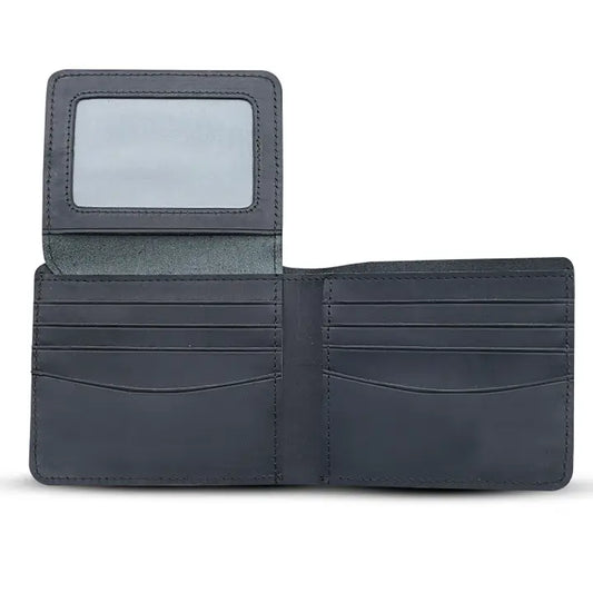 Genuine Leather Wallet For Men with Flap Out Id Window - Black