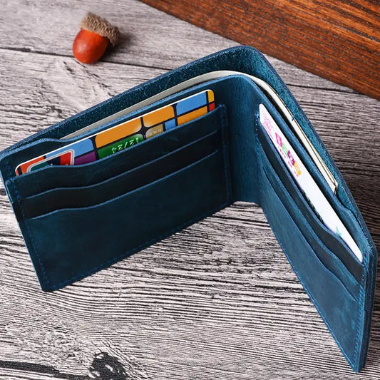 Leather Wallet, Bifold Wallet, Handmade Wallet For Men - Blue