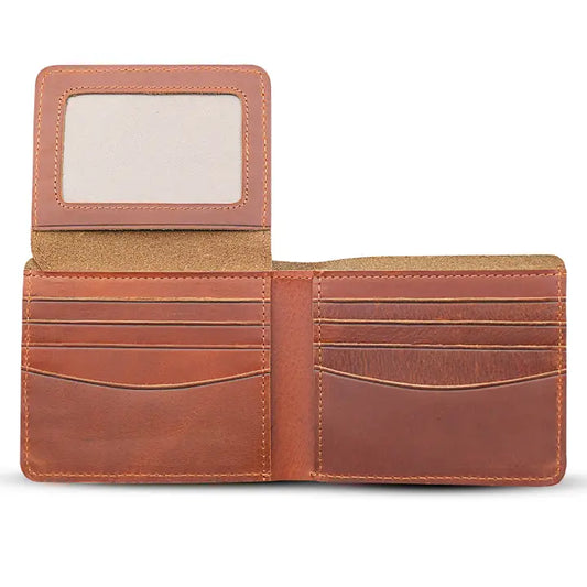 Genuine Leather Wallet For Men with Flap Out Id Window - Brown