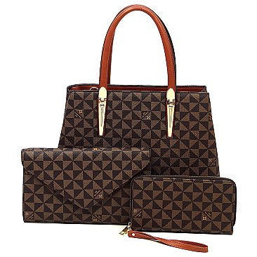 3-in-1 Monogram Top Handle Satchel Set, Coffee-Tan