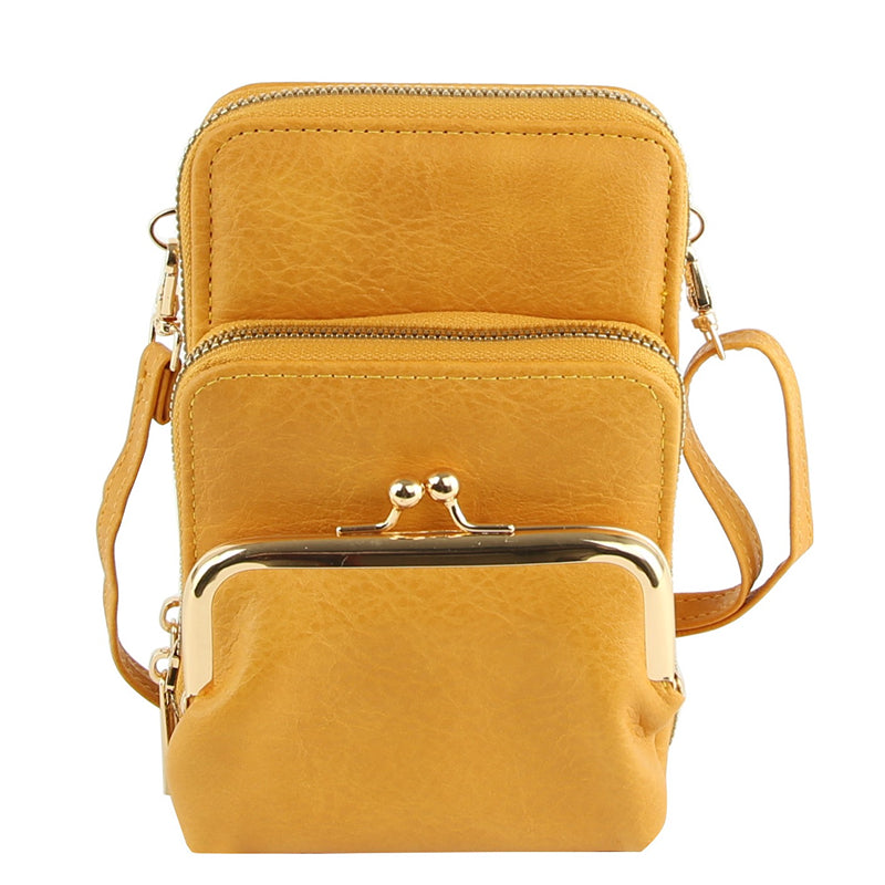 Fashion Kiss Lock Crossbody Bag Cell Phone Purse- Mustard