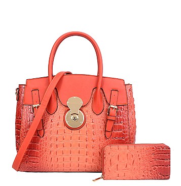 Orange 2 in 1 Croc Satchel With Wallet