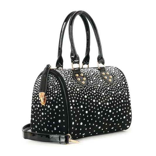 Rhinestone Covered Satchel - Black