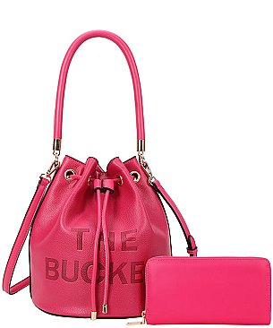 The Bucket Draw String Hobo -Shoulder Bag with Wallet, Fuchsia-Rose