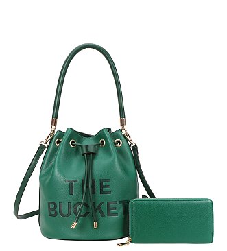 The Bucket Draw String Hobo -Shoulder Bag with Wallet, Blue-Green