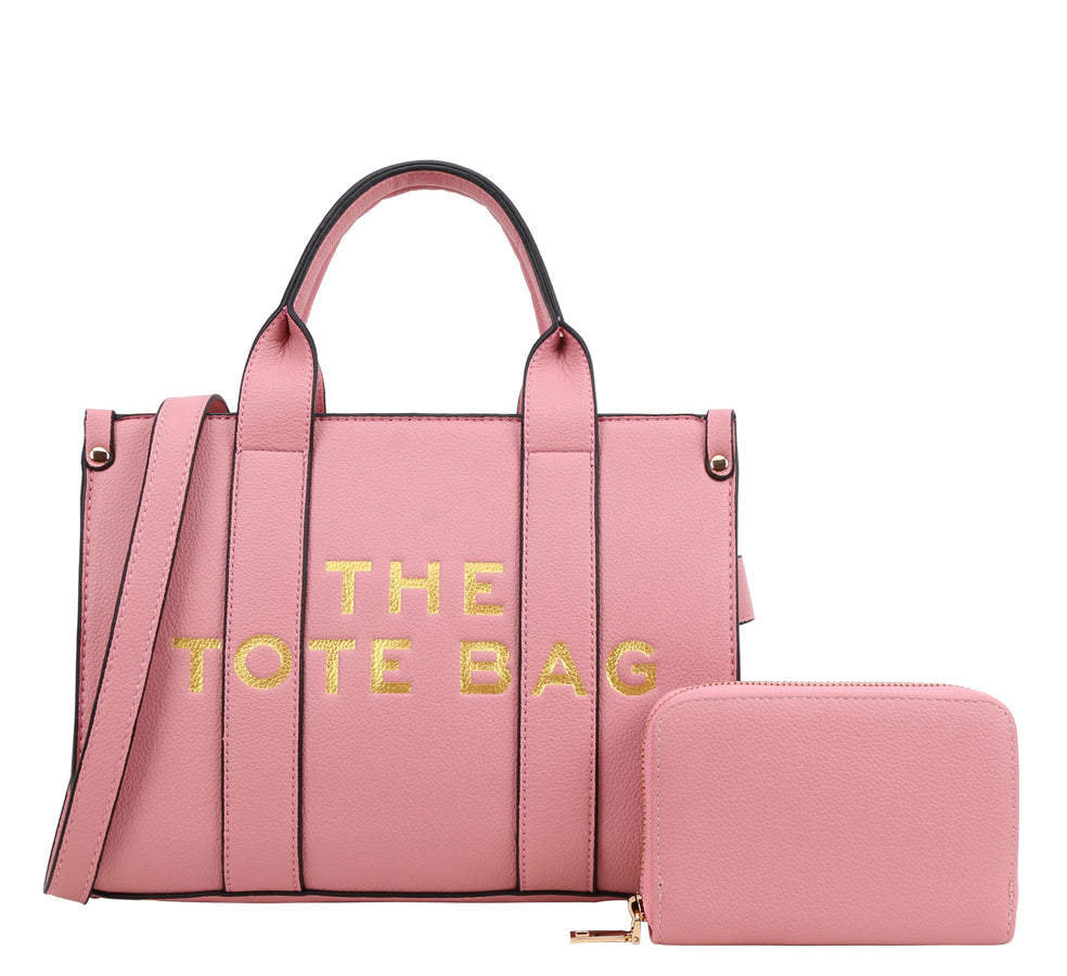 " The Tote Bag " Satchel + Wallet - Pink