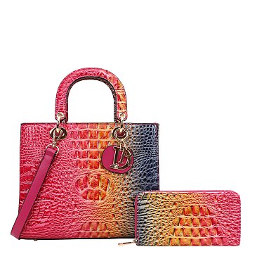 2-IN-1Tie-Dye Croc Satchel Wallet Set, Rose