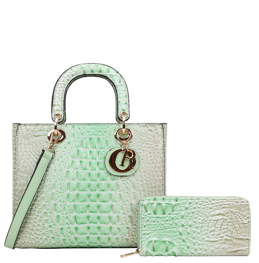 2-IN-1Tie-Dye Croc Satchel Wallet Set -Mint