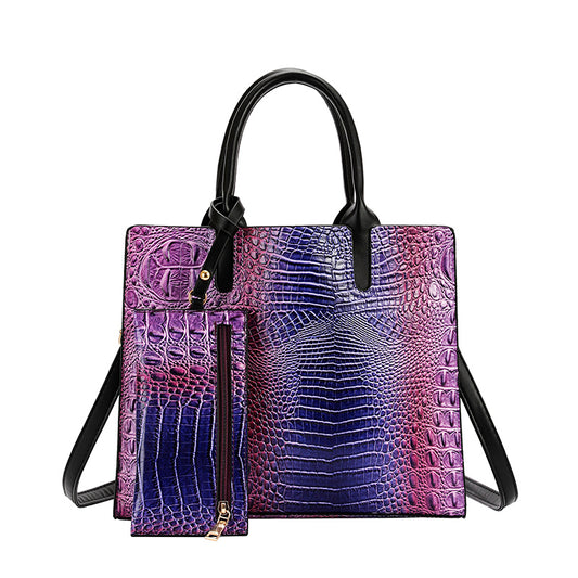 Tie-dyed 2 in 1 Croc Satchel-Crossbody Bag with Wallet -Purple