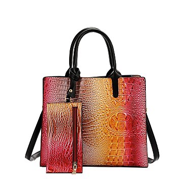 Tie-dyed 2 in 1 Croc Satchel-Crossbody Bag with Wallet - RED