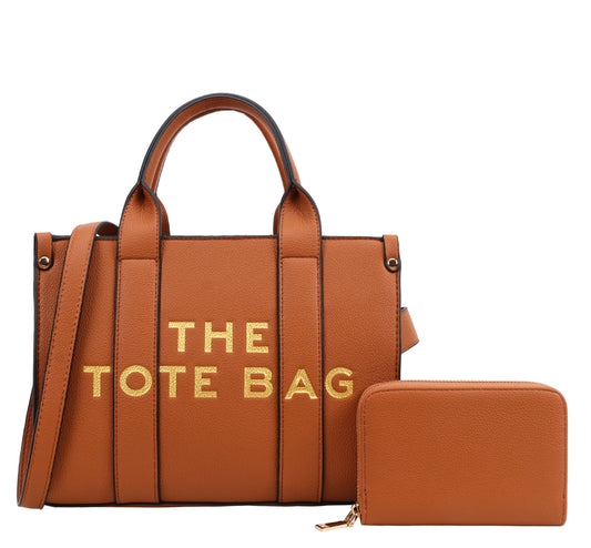 " The Tote Bag " Satchel + Wallet - Brown