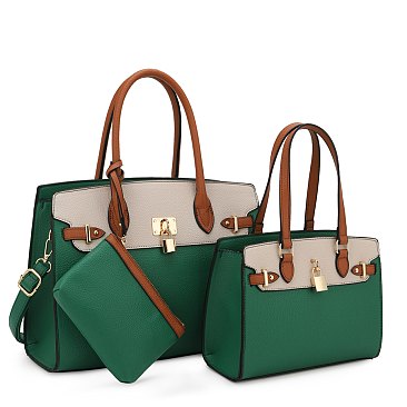 Color Block - 3 in 1 Twin Tote-Satchel Value Set, Green